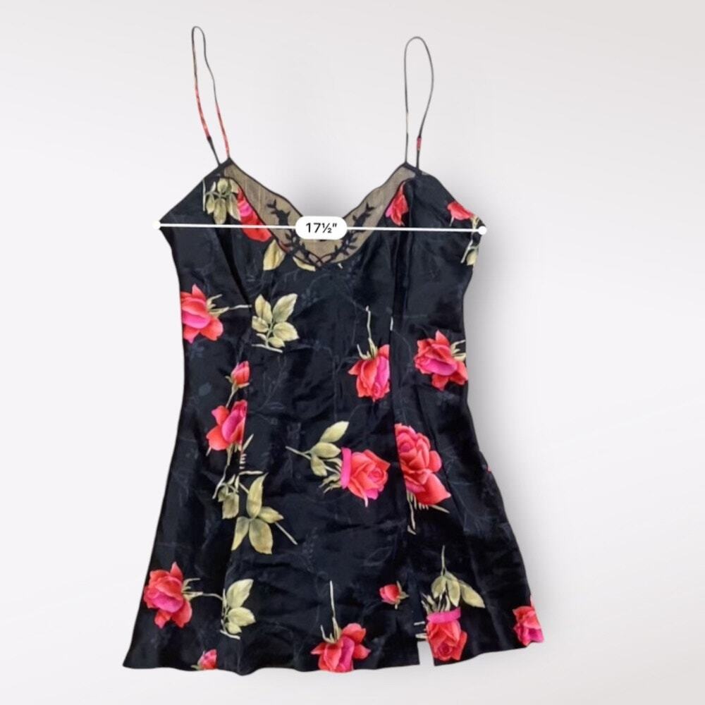 Victorias Secret Vintage Silk Floral Lace‎ Slip Mini Dress Size Large Black 90s - Picture 4 of 9